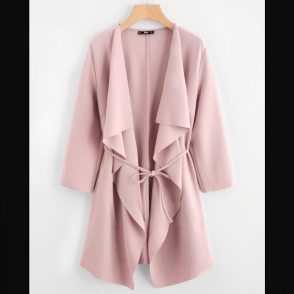 Jackets & Blazers - Waterfall Collar Pocket Front Wrap Coat